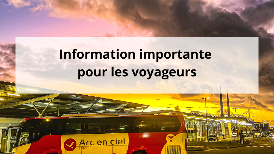 Les passagers au départ et à l'arrivée de l'aéroport doivent utiliser les navettes Arc-en-ciel entre Moselle et Tontouta.