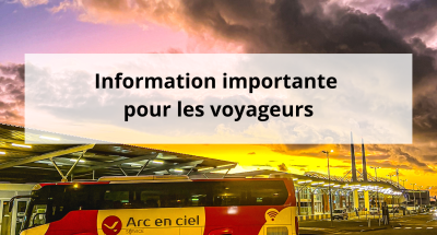 Les passagers au départ et à l'arrivée de l'aéroport doivent utiliser les navettes Arc-en-ciel entre Moselle et Tontouta.